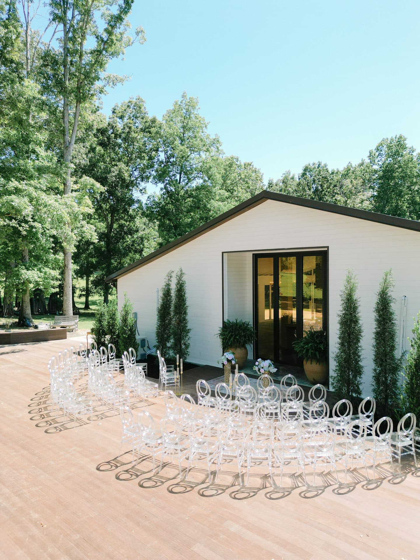 Ceremony seating set outside the Pavilion