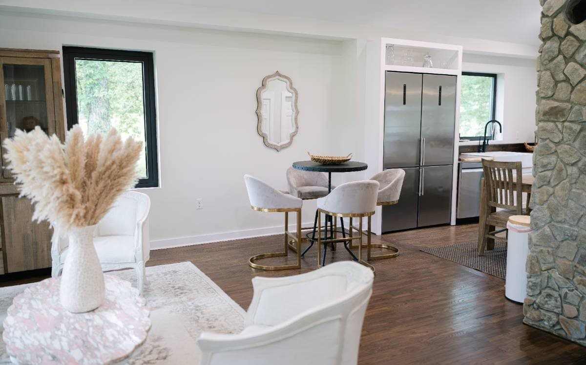 The cottage sitting room and kitchen